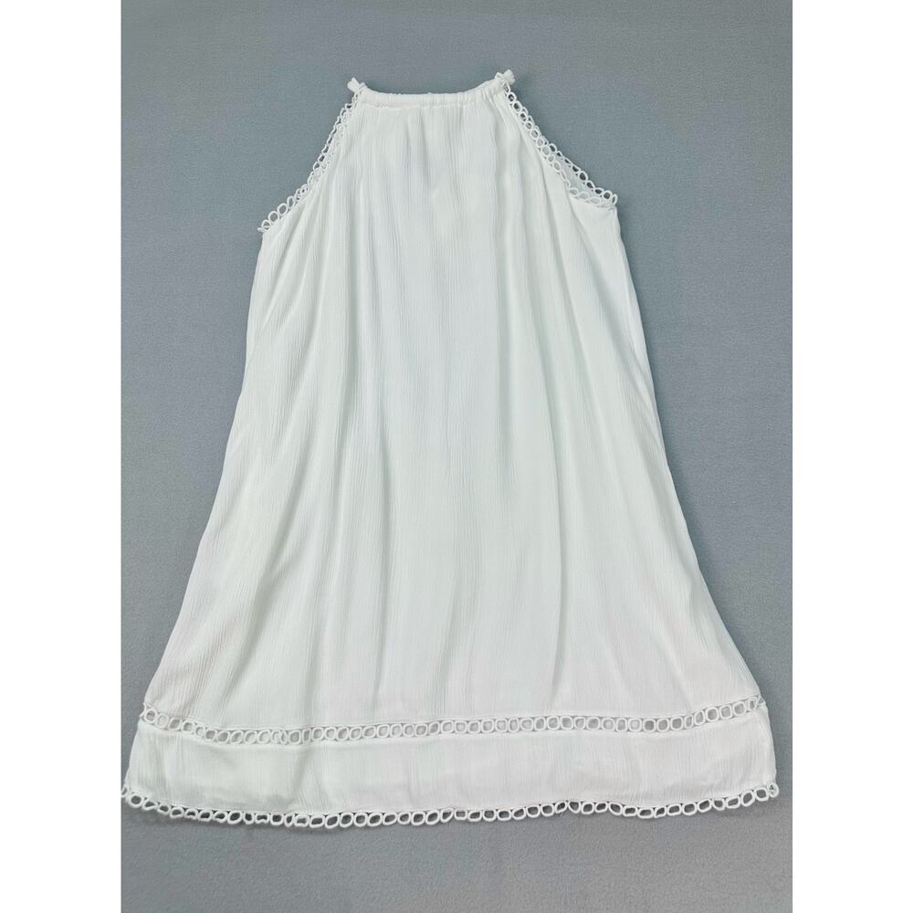 La Blanca White High Neck Cover Up Dress Crochet Trim Crinkle Fabric Size Small - Picture 6 of 10